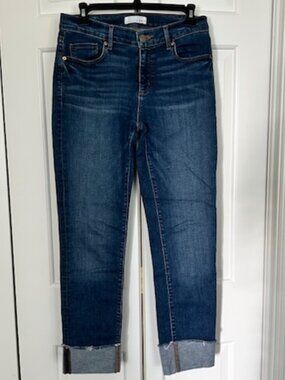 LOFT Modern Straight Mid-Rise Crop Blue Jeans | Frayed Edge Cuffs | Size 6